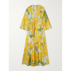 休闲风格欧美时尚印花雪纺连衣裙深v领女式长裙制造商 - Product Image 1