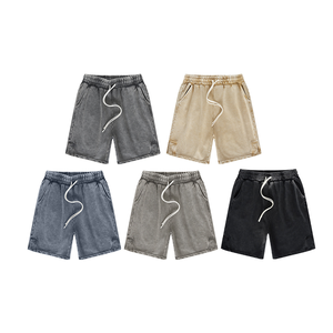Shorts d'été décontractés en coton premium 350 g/m² pour hommes, avec design classique de luxe, taille élastique, pour usage quotidien - Product Image 1