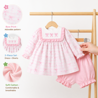 Ensemble short bébé fille Puresun, tricot imprimé, col carré à volants, nœud brodé, carreaux vichy, 2 pièces, OEM