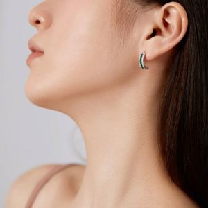 Dylam Luxurious 925 Sterling Silver Rhodium Plated Eternity <b>Emerald</b> Green 5A Cubic Zirconia Hoop <b>Stud</b> Earrings for Women Jewelry - Product Image 2