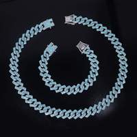 Chaîne cubaine en alliage de zinc de 15 mm, forme losange, style hip-hop, avec fermoir entièrement orné de strass bleus, collier pour homme, vente en gros