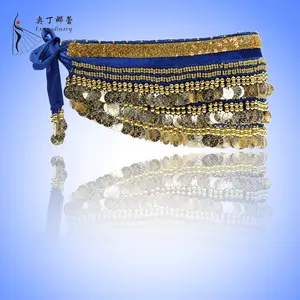 Пояс для танца живота, набедренный шарф с золотыми монетами 338