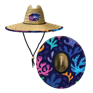 Lusso traspirante estate grande tesa larga sombrero portoricano cappelli a prova di sole bambino bagnino cappello da pesca di paglia con logo