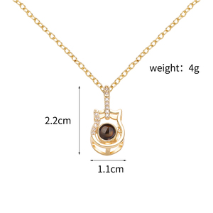 Joyería de Moda, Collar con Colgante de Violín de Cobre con Proyección de Foto Personalizada, con Circonitas, Moderno, Te Amo, para Mujer - Product Image 5