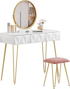 Schminktisch One Teiliges Set Mit <strong>Hocker</strong> and Drehbarem Spiegel-Customized Modern <strong>Design</strong> Wood Material - Product Image 1