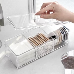 Boîte à cotons-tiges en acrylique pour bureau, avec couvercle, pour tampons de maquillage et outils de beauté, organisateur de cosmétiques, conteneur de rangement - Product Image 1