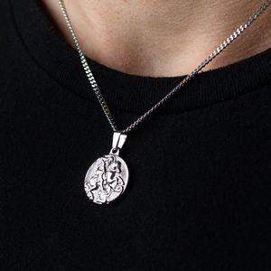 Pingente bússola masculino de aço inoxidável, pingente de crucifixo cruz joia religiosa st george de 18k ouro saint - Product Image 3