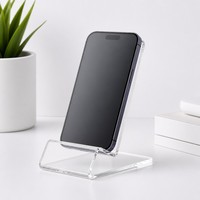 Support de téléphone en acrylique massif moderne de haute qualité, support de bureau transparent monobloc, présentoir pour exposition et salon professionnel, logo personnalisé