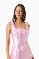 Fermeture éclair en métal plissé à la main à l'avant réglable en soie Elder Floral Decal Applique Mini robe en robes roses