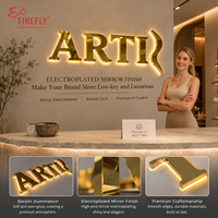 Letrero con Logotipo Retroiluminado en Oro Personalizado, Letras de Canal LED 3D de Acero Inoxidable, Señalización Comercial para Exteriores