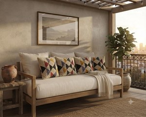 Ensemble de 4 housses de coussin géométriques faites à la main, style bohème, en coton, pour canapé, salon, chambre, décoration rustique pour la maison - Product Image 2