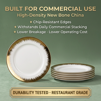 Service de table en porcelaine de qualité commerciale, 18 pièces, en nouvelle porcelaine fine avec bordure dorée électro-plaquée, pour hôtel et restaurant