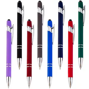 Sıcak promosyon çok fonksiyonlu tükenmez Stylus yumuşak dokunmatik ekran kalemi 2 In 1 Metal tükenmez kalemler ile özel Logo