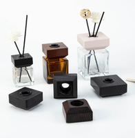 Bouteille vide carrée pour diffuseur à bâtonnets avec bouchon en bois, noire, pour eau aromatique concentrée, 100ML 200ML 500ML