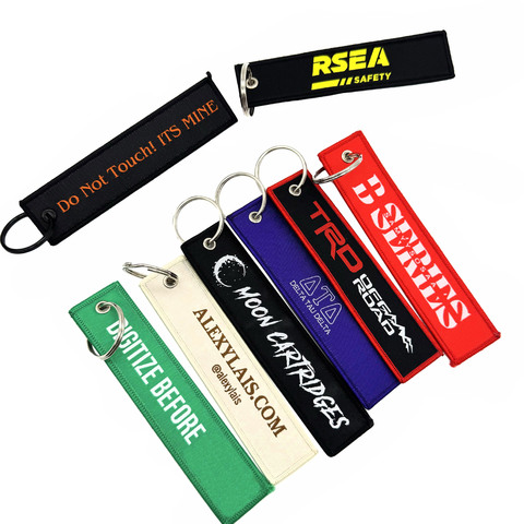 Custom Fabric Key Chain Tag With Keyring Embroidery Text Airline Airplane logo Jet Key Tag Embroidered Keychain