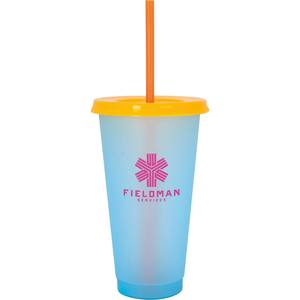 Bicchieri in Plastica Riutilizzabili da 24 oz con Cambio Colore, Coperchio e Cannuccia, Economici all'Ingrosso - Product Image 2