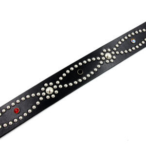 Cinturón con tachuelas enjoyadas occidentales con diamantes de imitación, cinturón con tachuelas bulbosas redondas plateadas, cuero genuino, Rock Goth Sid Vicious Punk 70's - Product Image 6