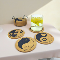 Ensemble de sous-verres en liège naturel jaune écologique, motif de patte de dessin animé mignon, résistant à la chaleur, biodégradable, décoration pour la maison et le bar