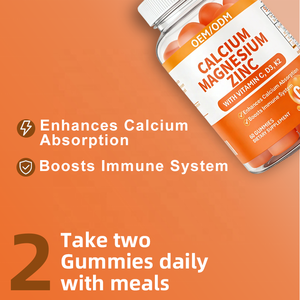 Kalsiyum Magnezyum Çinko Jelibonları C Vitamini D3 K2 Portakal Aromalı 60 Jelibon Yetişkinler İçin Geliştirilmiş Kemik Yoğunluğu Bağışıklık Güçlendirici Özel Etiket - Product Image 4