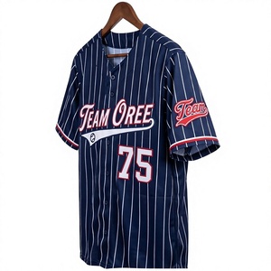 Maillot de baseball bleu marine pour homme, à rayures fines, boutonné sur le devant, à manches courtes, avec motif d'équipe, vêtement de sport athlétique, streetwear décontracté - Product Image 4