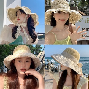 夏季海边沙滩毛皮蕾丝手工刺绣帽子女式户外防晒防紫外线 - Product Image 2