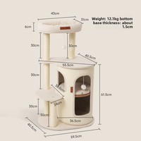 Griffoir-lit durable pour chat en sisal non parfumé, arbre à chat moderne multi-niveaux en carton, petite taille, intérieur/extérieur, 64 cm