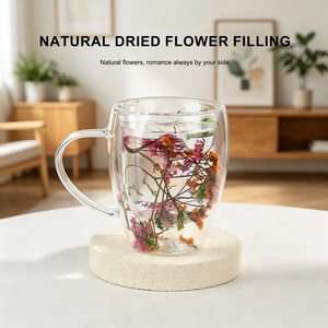 Tazas de Café Latte con Flores Secas Reales, Tazas de Espresso de Vidrio Transparente de Doble Pared, Cristalería con Asa - Product Image 5