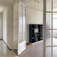 Porte pliante en verre et aluminium moderne pour séparation de pièce intérieure, idéale pour salon, avec verre artistique décoratif