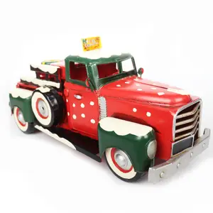 Kerst Rode Truck Decor Handgemaakte Rustieke Auto Model Sculptuur Pick-Up Truck Model Voor Veranda Kantoortafel Festival Cadeau Souve