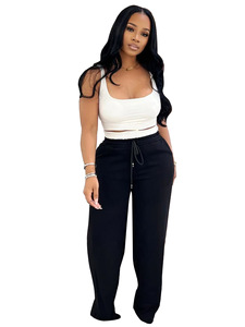 802 Summer New Double Waist Ead Design Wide Leg Pants Two Piece Set - Product Image 5