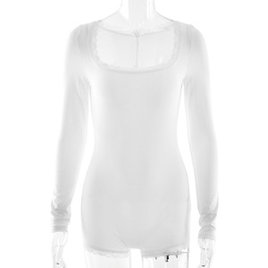 Combinaison pour femme Lan Duan, manches longues, dentelle, extensible, épaisseur moyenne, couleur unie, vêtements décontractés - Product Image 5