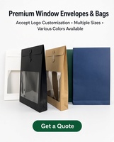 Sac en papier kraft avec fenêtre transparente en PVC et fermeture à cordon boutonné, sac d'emballage cadeau pour boutique de détail et petites entreprises