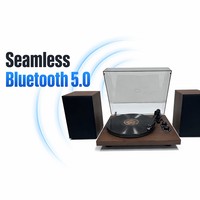 Tourne-disque vinyle professionnel Hi-Fi 3 vitesses à entraînement par courroie sans fil avec deux haut-parleurs externes en bois de noyer