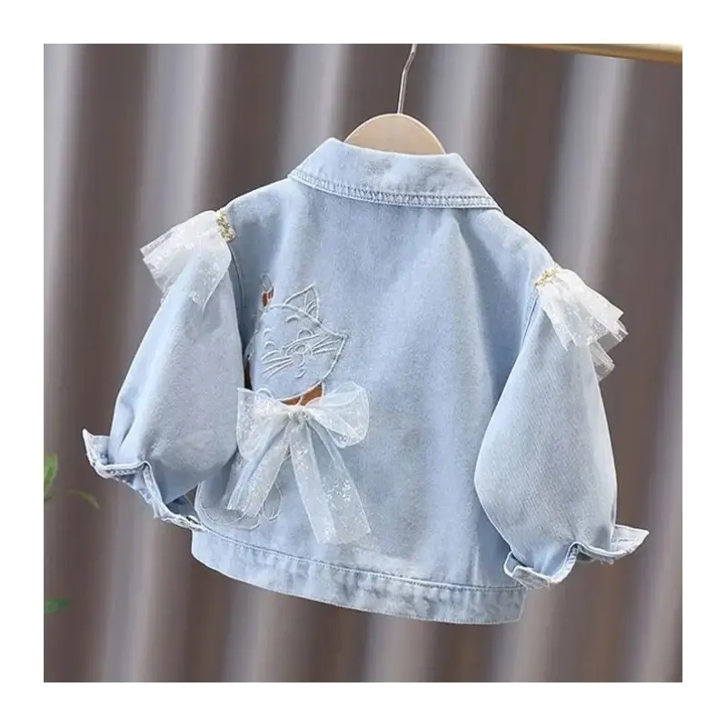 Ms-274 mantel anak perempuan desain baru & pakaian luar kancing busur jaket Denim anak perempuan musim gugur musim dingin mantel untuk anak perempuan