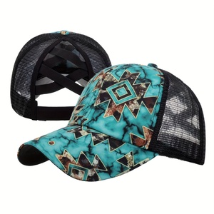 Casquette de baseball réglable à 6 panneaux Yiwulvdi BQM-794 avec queue de cheval, imprimé tournesol, maille respirante, logo avant, style papa sportif – Vente en gros - Product Image 4