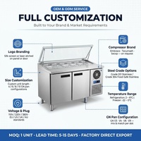 Table de préparation commerciale en acier inoxydable pour salades, réfrigérateur de préparation pour sandwichs et pizzas à 2/3 portes, refroidi par air, avec bacs GN, taille personnalisée OEM