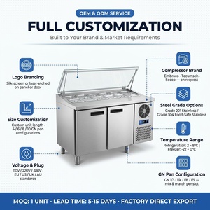 Tavolo Refrigerato Commerciale in Acciaio Inox per Preparazione Insalate, 2/3 Porte, Raffreddato ad Aria, per Preparazione Sandwich e Pizza, con Vaschette GN, Dimensioni Personalizzabili OEM - Product Image 4
