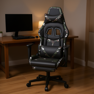 Black And Camouflage Faux Leather Gaming <b>Chair</b> With <b>Massage</b> Function <b>Reclining</b> Seat Swivel Base Manual Adjustment - Product Image 2