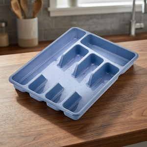 Eco-Friendly Blue Indoor <b>Kitchen</b> Organizer Small Multifunctional Cutlery Holder with Plastic Folding Rack for Home <b>Storage</b> Decor - Product Image 3