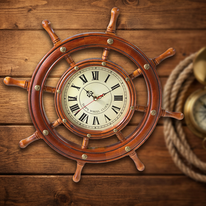 <b>Nautical</b> Ship Wheel Sandalwood Polished Clock <b>Decor</b> Wall Art - Product Image 3