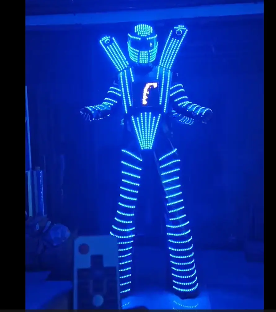 Traje de salto de LED para andadores de palheta, traje de robô para dança e show de futuros eventos, traje universal de LED para circo