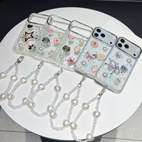 Coques de téléphone antichoc en TPU populaires pour filles, personnalisables avec chaînes pour 17 Pro Max
