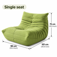 Canapé compressé respirant en faux daim vert matcha, sans accoudoirs, avec dossier matelassé à niveaux, garnissage généreux et assise spacieuse