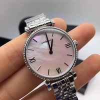 Montre Femme Ultra Fine Tendance en Gros avec Lunette en Cristal, Cadran Nacre Blanc, Acier Inoxydable, Mouvement Quartz, Étanchéité 50m
