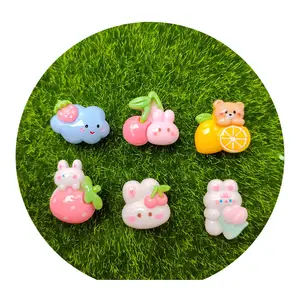 100Pcs/Lot Spring Theme Mini Cartoon Animals Bear Rabbit Dog With Flowers Flatback Resin Cabochons For Jewelry Making Supplier
