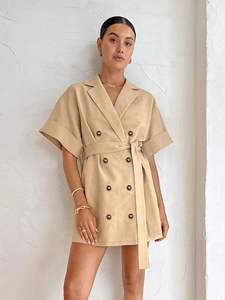 Robe tailleur en velours style français <span class=keywords><strong>2023</strong></span> pour femme, cintrée à la taille, à lacets, élégante, anti-plis, double boutonnage, haut de gamme, été - Product Image 4
