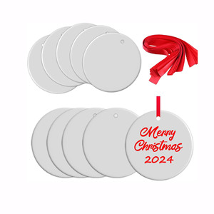 Arbre de Noël vierge en céramique avec logo personnalisé, breloque suspendue en cercle photo, imprimé aux UV, ornement de Noël rond pour sublimation - Product Image 1