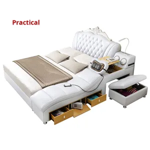 Letto Matrimoniale Moderno in Stile Europeo da 1,8 m Intelligente con Massaggio Tatami in Pelle Popolare sul Web Letto Imbottito Multifunzionale in Legno - Product Image 6