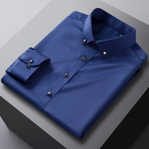 <span class=keywords><strong>Camicia</strong></span> da <span class=keywords><strong>uomo</strong></span> Casual Slim Fit Business tinta unita manica lunga senza rughe camicie di <span class=keywords><strong>raso</strong></span> di seta da <span class=keywords><strong>uomo</strong></span> di lusso - Product Image 3