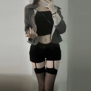 Ultra Thin Black Stockings With Suspenders Over The Knee High Waisted Transparent Women's 0D Solid Color Polyester Fiber - Product Image 1
